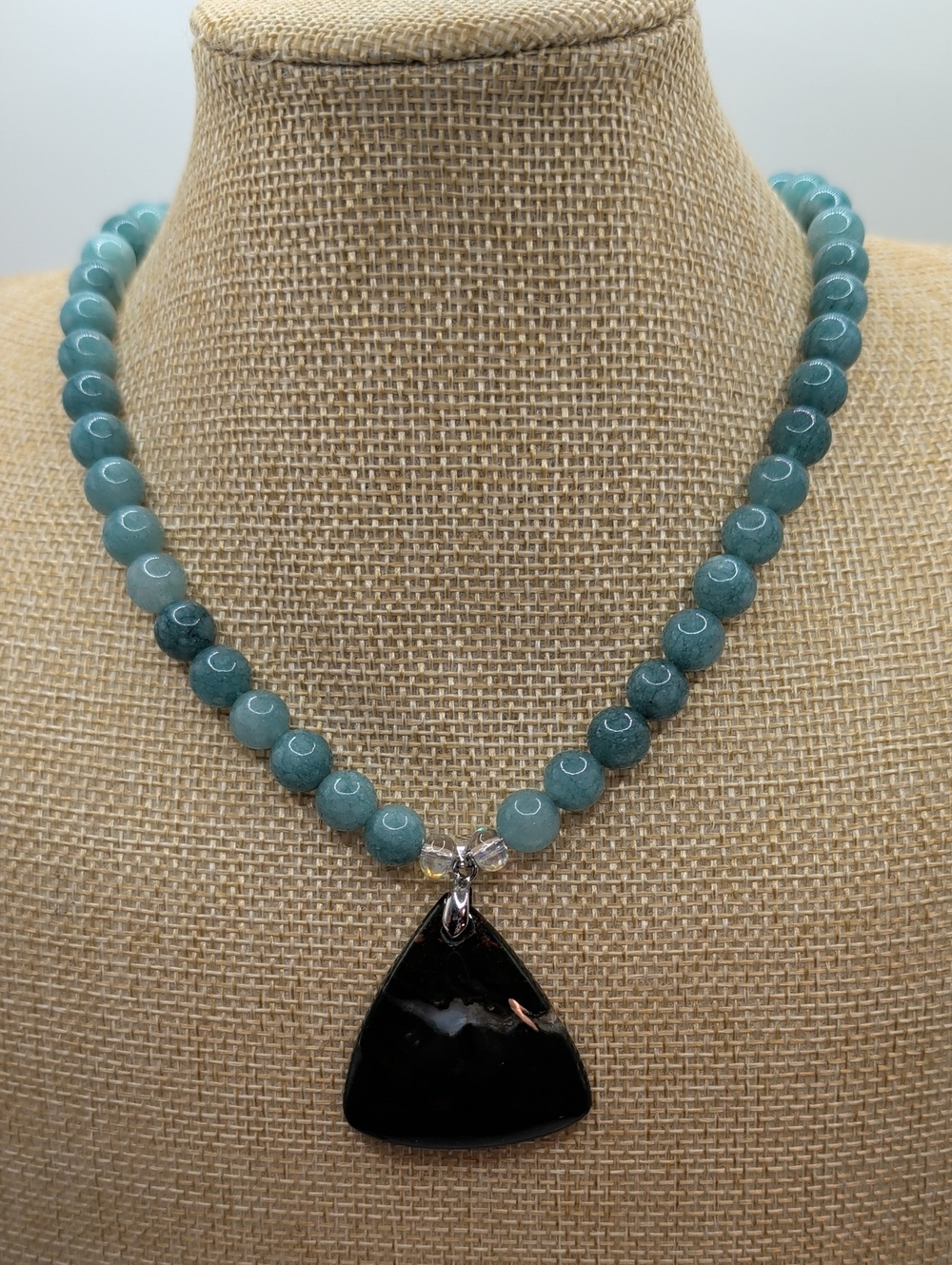 Beaded Quartz Stone Necklace with Bloodstone Pendant